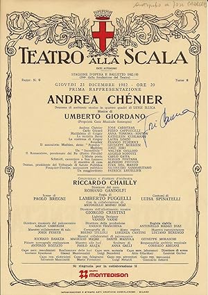 Teatro alla Scala di Milano/Andrea Chenier Jose Carreras autografo 1982