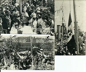 3 foto originali Regia Nave Generale Cantore consegna della bandiera Genova 1922