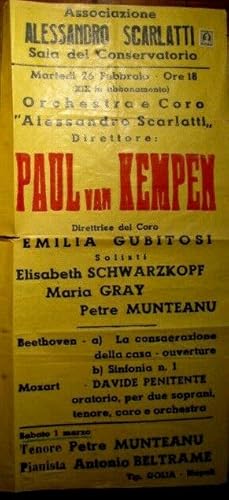 Manifesto originale Paul van Kempen/Sala del Conservatorio di Napoli 1946