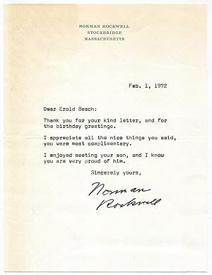 1972 American Artist Norman Rockwell Typed Letter Signed
