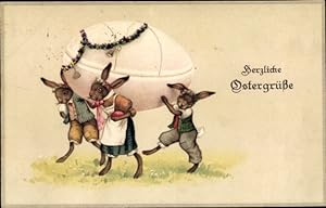 Ansichtskarte / Postkarte Glückwunsch Ostern, Ostergrüße, Osterhasen tragen Osterei