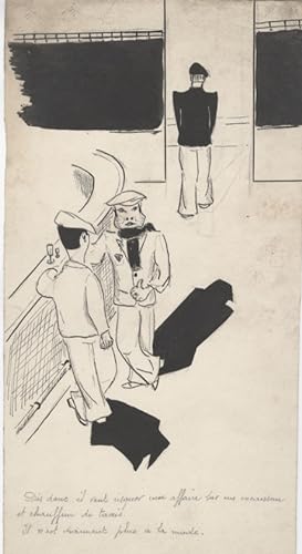 "SCÈNE DE BAR" Dessin de presse à l'encre de Chine sur papier par E. LENOIR (années 30)