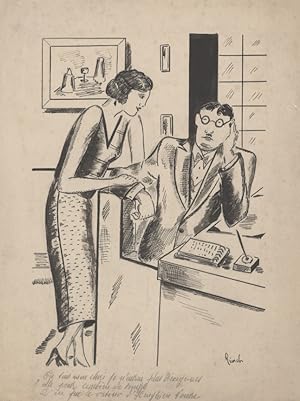 "CASINO D'ENGHIEN" Dessin de presse original à l'encre de Chine sur papier par RIMCH (années 30)