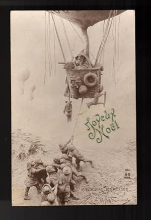 Father Christmas in Hot Air Balloon French Postcard