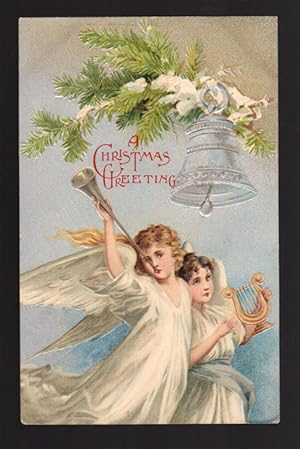 Christmas Greetings Postcard - Embossed Angels 1905
