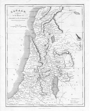 MAP OF CANAAN ADAPTED TO THE BOOK OF JOSHUA AND JUDGES, 1830s Steel engraved Religious Map