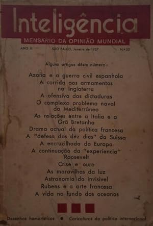 INTELIGÊNCIA, MENSÁRIO DA OPINIÃO MUNDIAL, N.   25 E 35, JANEIRO E NOVEMBRO 1937.