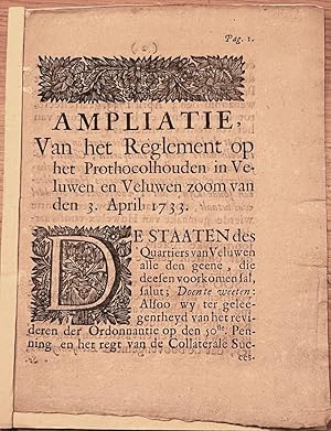 [Pamphlet, Veluwe, 1750] Ampliatie, van het Reglement op het Prothocolhouden in Veluwen en Veluwe...