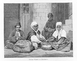 SYRIAN WOMEN AT HANDMILL ANTIQUE BIBLICAL ART PRINT FROM AN 1890's PUBLICATION