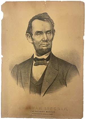 1865 Lithograph Portrait of Abraham Lincoln, "The Nation's Martyr", Printed Shortly After Assassi...