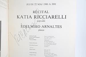 Programme musical d'un récital dédicacé par Katia Ricciarelli