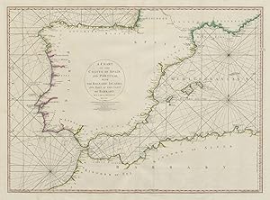 A chart of the coasts of Spain and Portugal with the Balearic Islands and part of the coast of Ba...