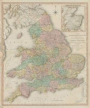A map of England, Wales & Scotland describing all the direct and principal cross roads in Great B...
