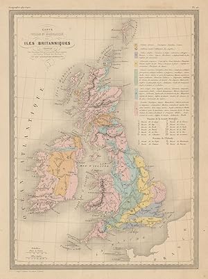 Carte Physique et Minéralogique des Iles Britanniques présentant les Bassins les principales Mont...
