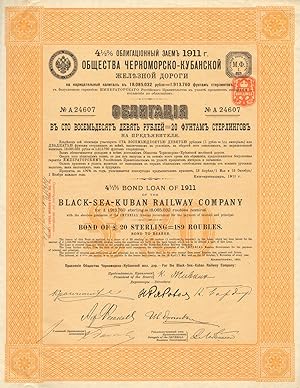 4½ % Bond Loan of 1911 of the Black-Sea-Kuban Railway Company. 189 Roubles. £20