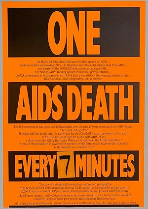 One AIDS Death Every 12 Minutes [altered poster with sticker updating the figure to 7 minutes]