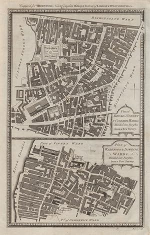 Plan of Broad Street & Cornhill Wards, divided into Parishes, from a New Survey // Plan of Walbro...