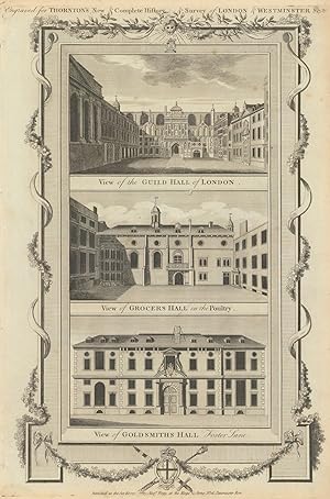 View of the Guildhall of London // View of Grocers Hall in the Poultry // View of Goldsmiths Hall...