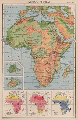 Africa, Physical; January Temperature; July Temperature; Annual Rainfall; Inset Ascension; St. He...