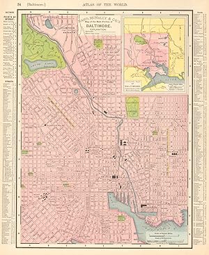Map of the main portion of Baltimore; Inset outline map of Baltimore