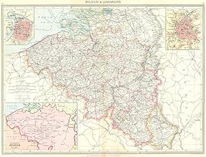 Belgium and Luxemburg; Inset maps of Antwerp; Brussels; The battlefields of Belgium