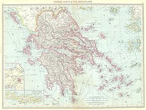 Greece, Crete and the Archipelago; Inset maps of Corinth Canal; Piraeus and Athens; Candia or Crete