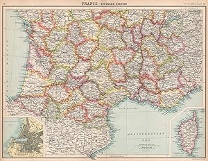 France - Southern Section; Inset maps of Marseilles; Corsica