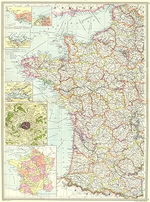 Western France; Inset maps of Le Havre; Calais; Cherbourg; Brest; Environs of Paris; France in pr...