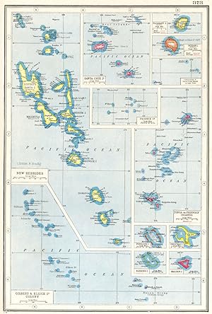 Gilbert & Ellice Is. Colony; Inset map of New Hebrides; Santa Cruz; Pleasant I; Ocean L; Continua...