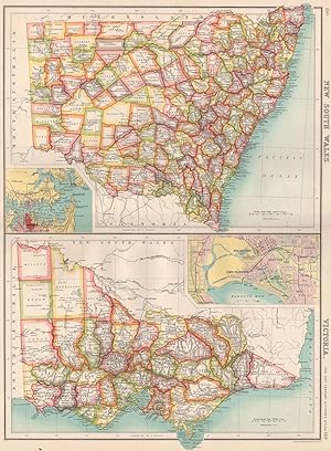 New South Wales; Victoria; Inset maps of Melbourne; Sydney