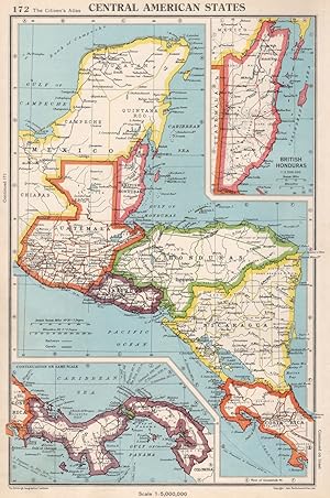 Central American States; Inset maps of British Honduras; Caribbean Sea
