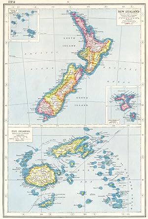 New Zealand showing land districts; Fiji Islands; Inset map of Cook Is.; Chatham Is.