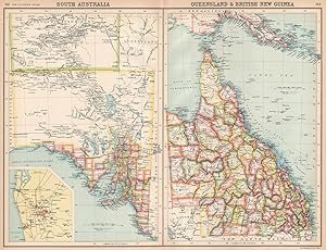 South Australia; Queensland & British New Guinea; Inset map of Adelaide