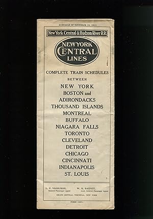 1913 New York Central & Hudson Railroad Train Schedule Timetable for the New York Central Lines, ...