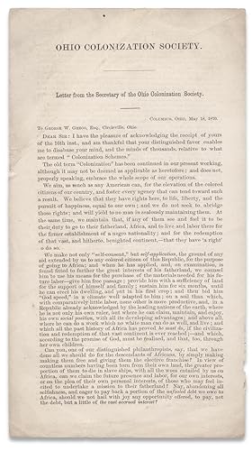Ohio Colonization Society. Letter from the Secretary of the Ohio Colonization Society. [Liberia, ...