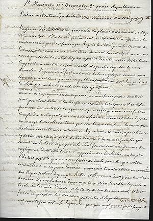 Authentique document historique concernant le Var sous la Révolution. La commune de MEINARGUETTES...