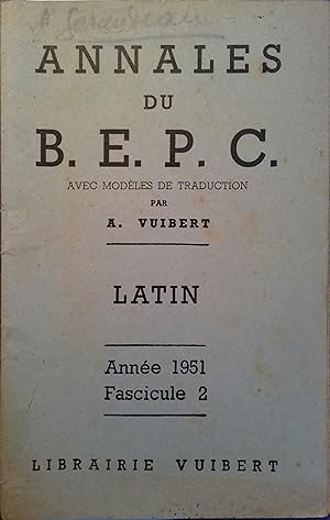 Annales du baccalauréat 1951 : Latin. Fascicule 2.