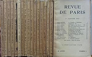 La revue de Paris. Année 1937 incomplète. 17 numéros sur 24. Bimensuel, de janvier à décembre 193...