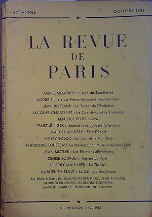 La revue de Paris, Octobre 1953. Octobre 1953.