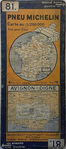 Ancienne Carte Michelin n° 81 : Avignon - Digne. Carte au 200.000e.