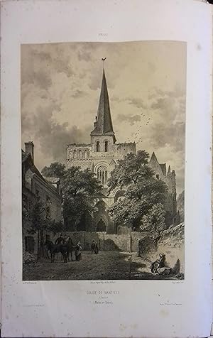 Saumur (Maine-et-Loire). Deux lithographies : Eglise de Nantilly, et Château de Saumur, d'après l...