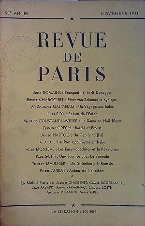 La revue de Paris, Novembre 1951. Novembre 1951.