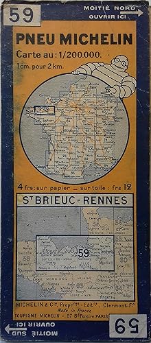 Ancienne Carte Michelin n° 59 : St Brieuc - Rennes. Carte au 200.000e.