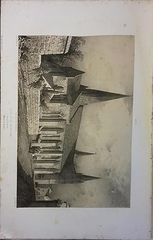 Le Puy-Notre-Dame (Maine-et-Loire). Lithographie de Eugène Deshaye : Eglise du Puy-Notre-Dame, d'...