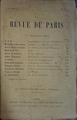 La revue de Paris. N° 13 - 1er juillet 1933. Bimensuel. 1er juillet 1933.