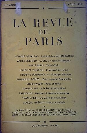 La revue de Paris, Août 1952. Août 1952.