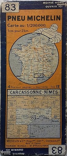 Ancienne Carte Michelin N° 83 : Carcassonne - Nîmes. Carte au 200.000e.