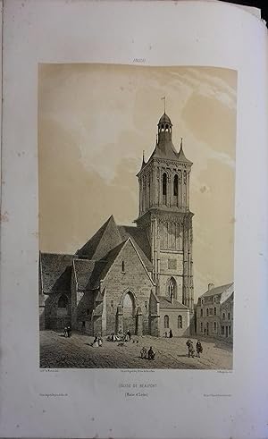 Beaufort, vallée, ville et château (Maine-et-Loire). Lithographie de A. Maugendre : Eglise de Bea...