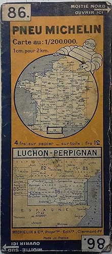 Ancienne Carte Michelin N° 86 : Luchon - Perpignan. Carte au 200.000e.