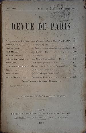 La revue de Paris. N° 24 - 15 décembre 1929. Bimensuel. 15 décembre 1929.